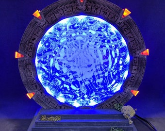 Stargate inspired replica LED wooden desk lamp, geek lamp, man cave light, scifi lamp version 1.0