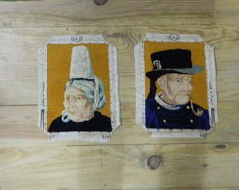 Tapestries, Bretagne France, canevas, Vintage French, man and lady, canevas, Needlepoint canvas, Wall tapestry, wall hanging, Made in France