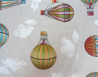 Retro Victorian Hot Air Balloon Fabric - Cotton Mix Furnishing/Craft Canvas Fabric