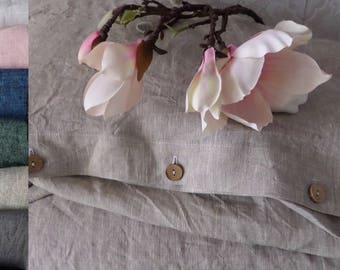 Duvet Cover with Wood Button Closure, Washed Linen bedding 100% flax seams only on the sides queen king full twin custom size Organic gift