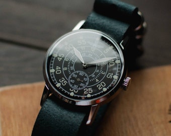 Vintage men's watch Zim - Aviator, mechanical ussr watches, black military watches, soviet watches, men wristwatch, watches for men