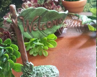 Fairy Garden Miniature Leaf WELCOME Sign (Resin) for your Fairy Garden, Fairy Garden Accessories, Welcome Sign
