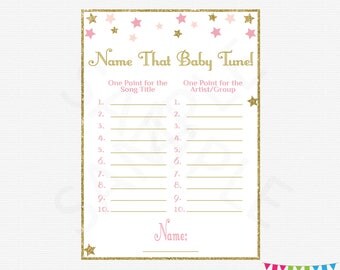 Name That Baby Tune, Twinkle Twinkle Little Star Baby Shower, Name that Song Baby, Printable baby shower, pink gold, girl download, STPG