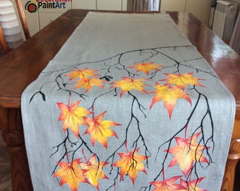 Fall Table Runner/Fall Leaves/Autumn Decor/Kitchen Linens/Holiday Linens/Tablecloths/Hand-painted/Handcraft/Thanksgiving Runner/Seasonal