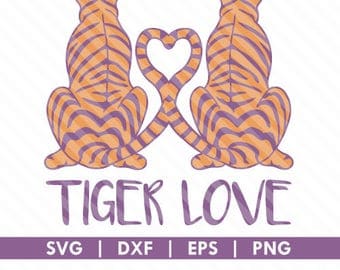 Tiger Love Tail Auburn Clemson SVG DXF Silhouette Cameo Cricut Cut File
