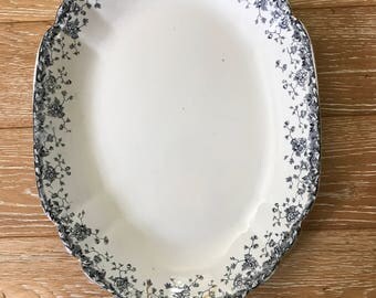 Ironstone Platter / features huge / antique / blue and white / floral rim / Bridgewood & Son / farmhouse antiques