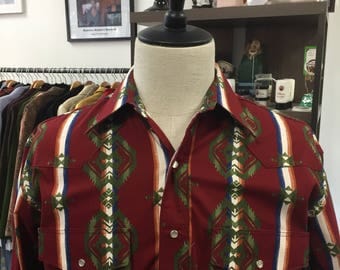 Men's Wrangler Brand Western Wear Shirt with Southwest Print Sz M