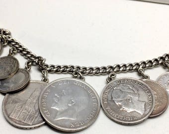 Vintage Foreign Coin Charm Bracelet: Pre- and Post-WWII Europe