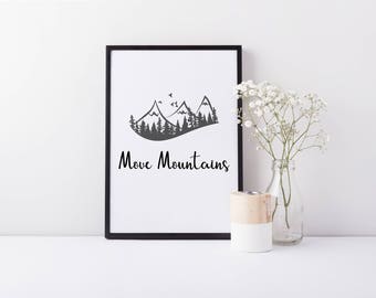 Move Moutains, Motivational Wall Decor Men Office Art Inspirational Quote Prints Nursery Decor Boy Room Decorations, 8x10 Print Black