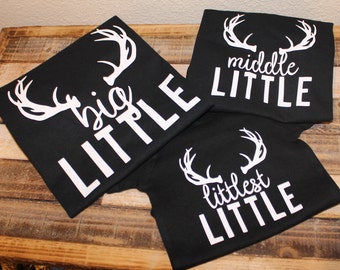 Sibling shirts; Kids hunting shirt; Sibling matching shirts; New baby announcement shirts; big middle little shirts; baby announcement shirt