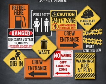 Construction Signs, Construction Birthday Signs, Construction Props, Construction Decor, Birthday, Construction Party, Printables, Digital