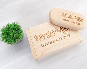 8GB, 16GB USB Wooden Usb Box Wedding Flash Drive Wedding Memory Personalized Wedding Gift Wooden USB Engraved USB Wedding Gifts for Couple