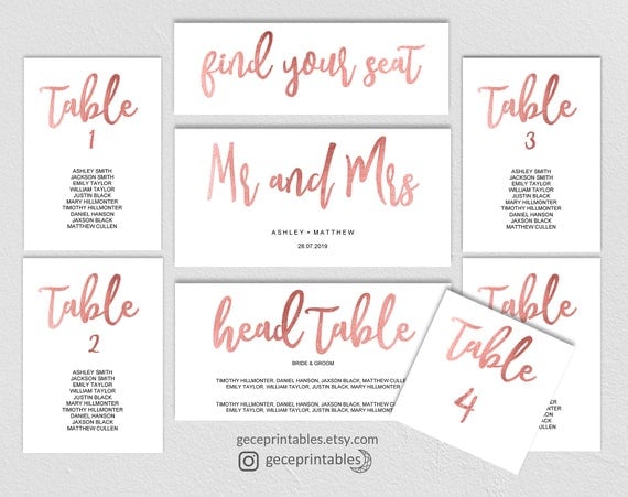 wedding table seating template