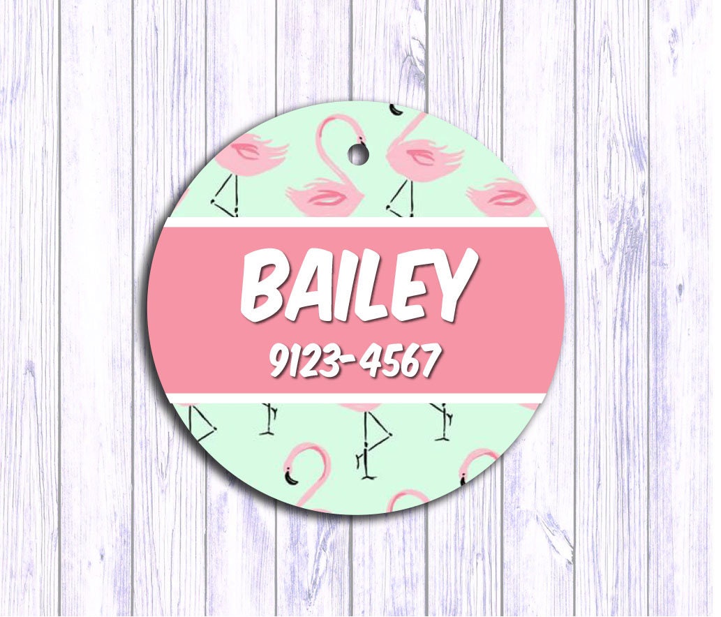 pink flamingo personalized dog tag cat id tag dog name tag dog tags