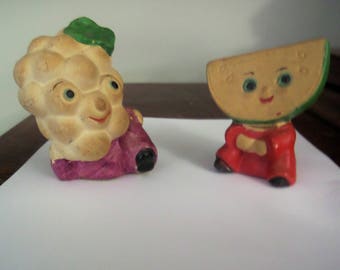 Vintage Anthropomorphic Apple and Grape Salt and Pepper Shakers.