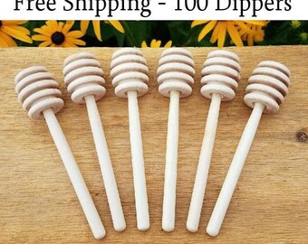 5 inch Honey Dippers - 100 dippers, Free Shipping, Wooden Honey Dipper