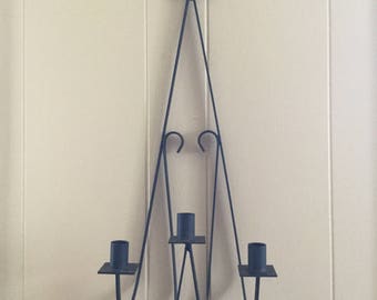Vintage wrought iron 3 candle sconce black