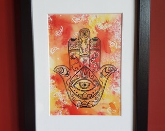 Hamsa Hand - Ink and Watercolour Original Artwork