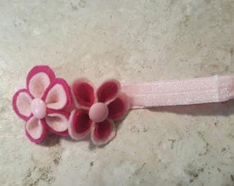 Pink Felt Flower Elastic Headband