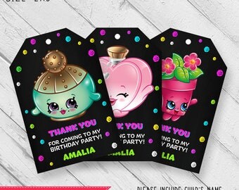 Shopkins thank you tags, Shopkins favor tags, Shopkins gift tags, Shopkins thank you card, Shopkins party decoration, Shopkins printable tag