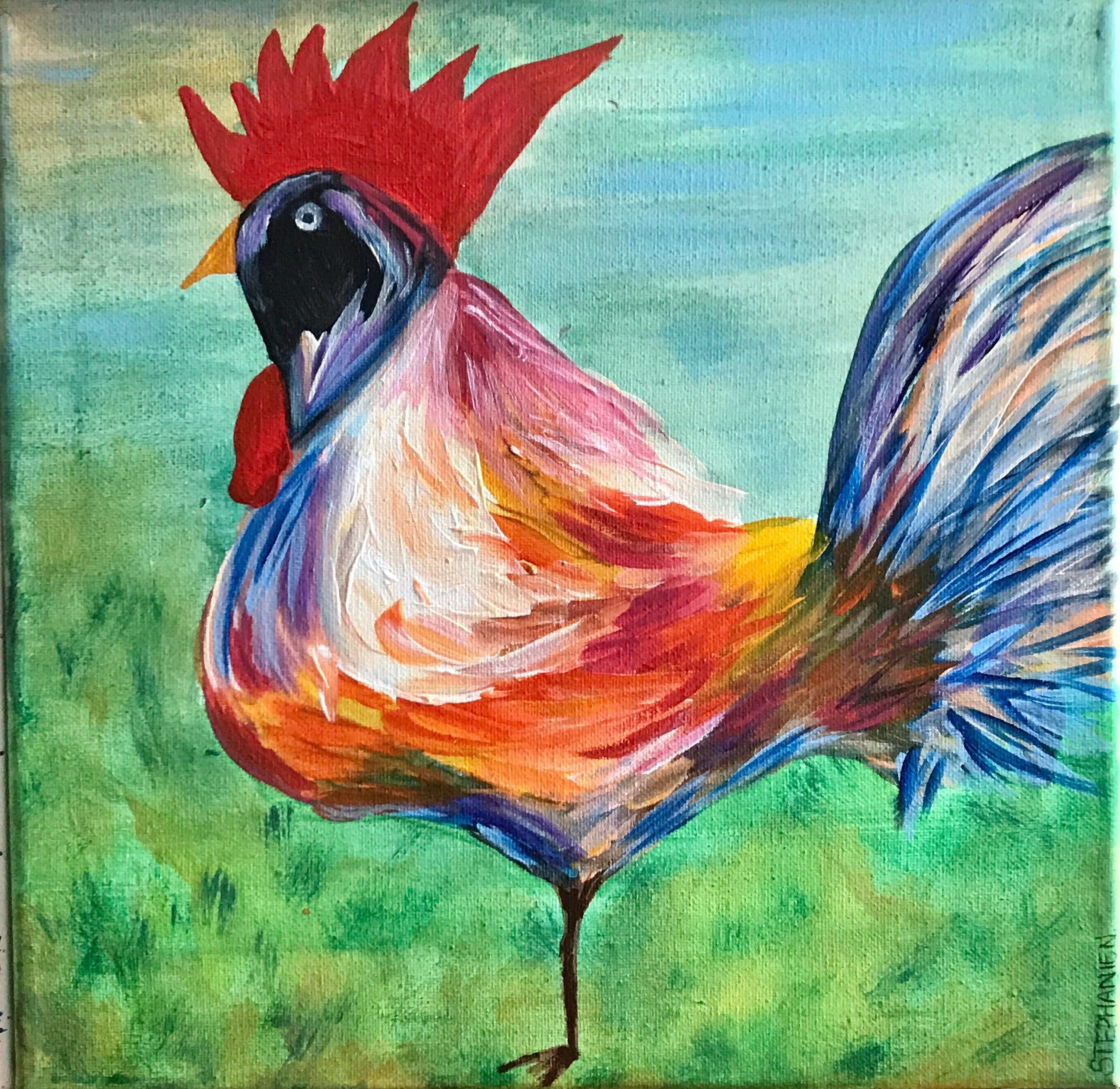 Rooster Acrylic Painting by Stephanie Nicholson