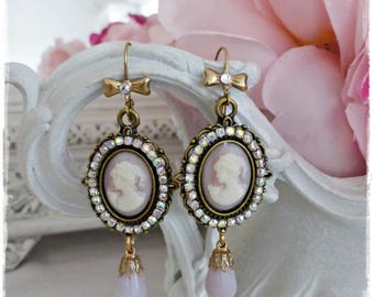 Boucles d'oreilles camées roses victorien , shabby-chic