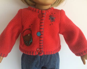 18 Inch Doll Clothes - Red Purse Fleece Jacket - Coat -