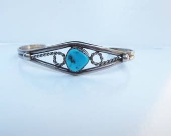 Native American - Signed CLAW - Sterling Silver and Turquoise Cuff Bracelet- 6 - 7 " 1866