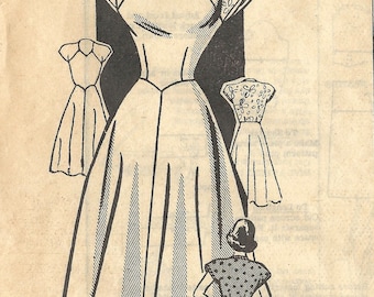 1940s Mail Order 3833 Vintage Sewing Pattern Junior Miss Party Dress, One Piece Dress, Tea Length Dress Size 15 Bust 33