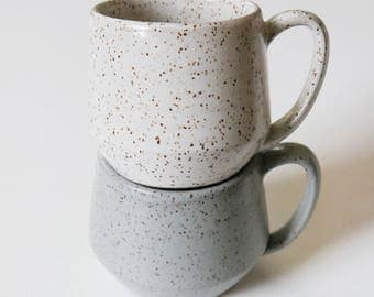 White Speckled Mug; Gray Speckled Mug; Coffee Mug; Ceramic Coffee Mug; Handmade Mug