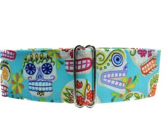 1.5 Inch Dog Collar, Day of the Dead Martingale Collar, Sugar Skulls Dog Collar, Calaveras, Greyhound Collar, Whippet Collar
