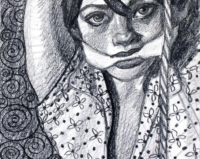 The Girl Next Door, 9x12, Crayon on Paper, by Kenney Mencher