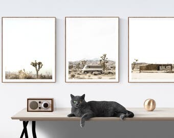 Set of 3  Desert Joshua Tree Modern Prints , Mid century modern wall art, Minimalist art, boho decor,