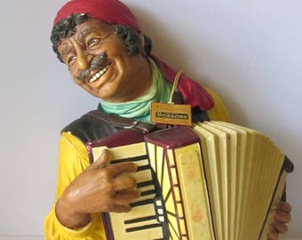 1970 Bossons Chalkware Gypsy Man and Accordion - With Original Gold Hang Tag
