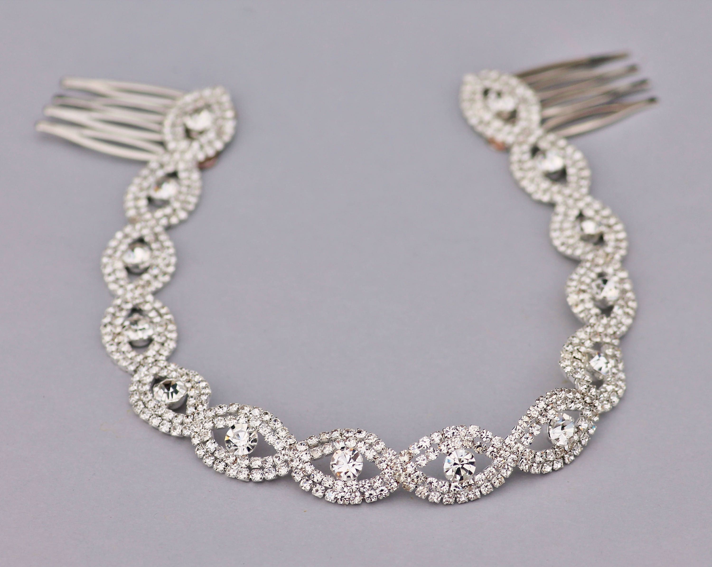 GORGEOUS Silver Crystal Rhinestone Hair ChainBridal Back