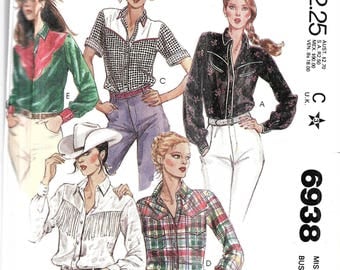 Misses Western Shirt Pattern, Cowgirl Shirt Pattern, Rodeo Shirt Pattern, Cowboy Shirt for Women, Cowgirl Shirt with Fringe, Size 14 Bust 36