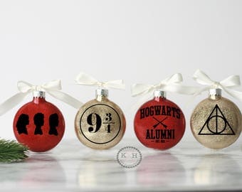 Harry Potter Christmas Ornament Set, Harry Potter Christmas Gift, Hogwarts Christmas Ornaments, Glass Disk Ornament set