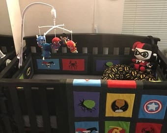 Marvel Avengers Crib Set, DC Comics Blankets, Superhero nursery , DC Comics, Avengers, Marvel, Vintage comics
