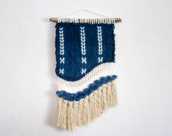 Indigo Mud Cloth Handwoven Weaving Wall Hanging