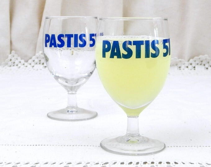 Set 2 Vintage French Pastis 51 Stem Glasses, Vintage French Bistro Decor, Cote D'Azur Retro Home Interior, Pair Ricard 51 Aperitif Drinkware