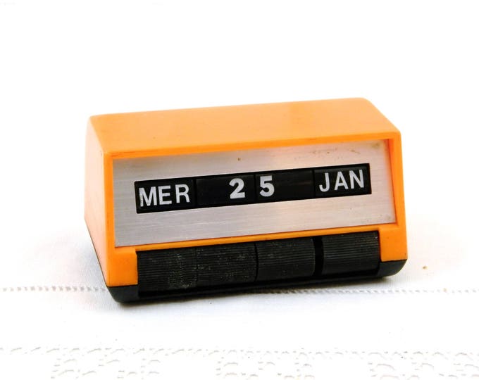 Vintage Mid Century Orange and Black Perpetual Calendar Days Months in French, Retro 1960s /1970s Desk Date Accessory, Vintage Home Office