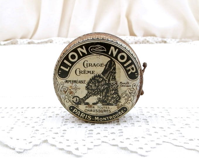 Vintage French War Time WW2 Ration Shoe Boot Polish Tin Lion Noir Black Lion Paris, Black and White World War Two Leather Cream from France