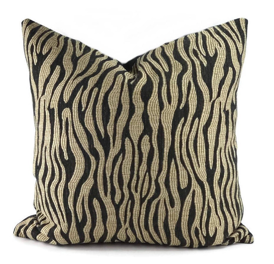 Black & Beige Throw Pillow Cover 20x20 Black and Tan Animal