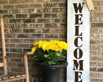 Large Wood Vertical Outdoor Welcome Sign for Front Door, Porch, Wedding, Porch Decor, Outside Sign, Wood Welcome Sign, Rustic Outdoor Decor