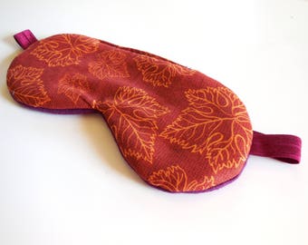 Autumn Sleep Mask, Women's Eye Shade, Fleece Blindfold, Travel Night Eyemask Sleepmask, Satin Cotton Flannel, Brown Orange Maroon Cranberry
