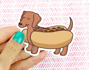 Cute Dachshund Hot Dog Vinyl Sticker, Doxie Gift, Dog Lover Gift, Funny Food Gift, Best Friend, Birthday Gift, Dachshund Art, Laptop Decal
