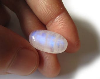 3 Cabochons Ovale En Pierre De Lune Naturelle - Blanc Laiteux Bleuté, Inde, Parfait état, Pour Bijoux