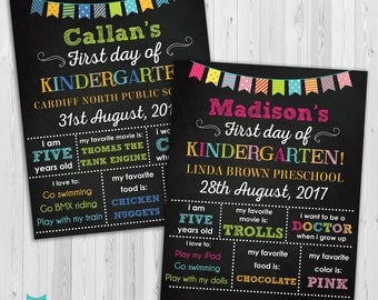First day of Kindergarten sign, First day of school sign, Girls Kindergarten School Chalkboard poster, 1st day Back to School Sign Printable