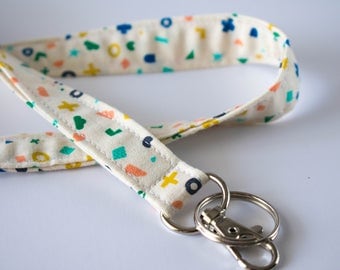 Cute Lanyard, Key Lanyard, Geometric ID Holder, Rainbow Lanyard, Small Shapes