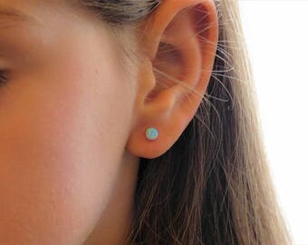 Opal Earrings, Opal Stud Earrings, Stud Earrings, White Opal Earrings, Blue Opal Stud Earrings,Blue Opal Earrings,October Birthstone,